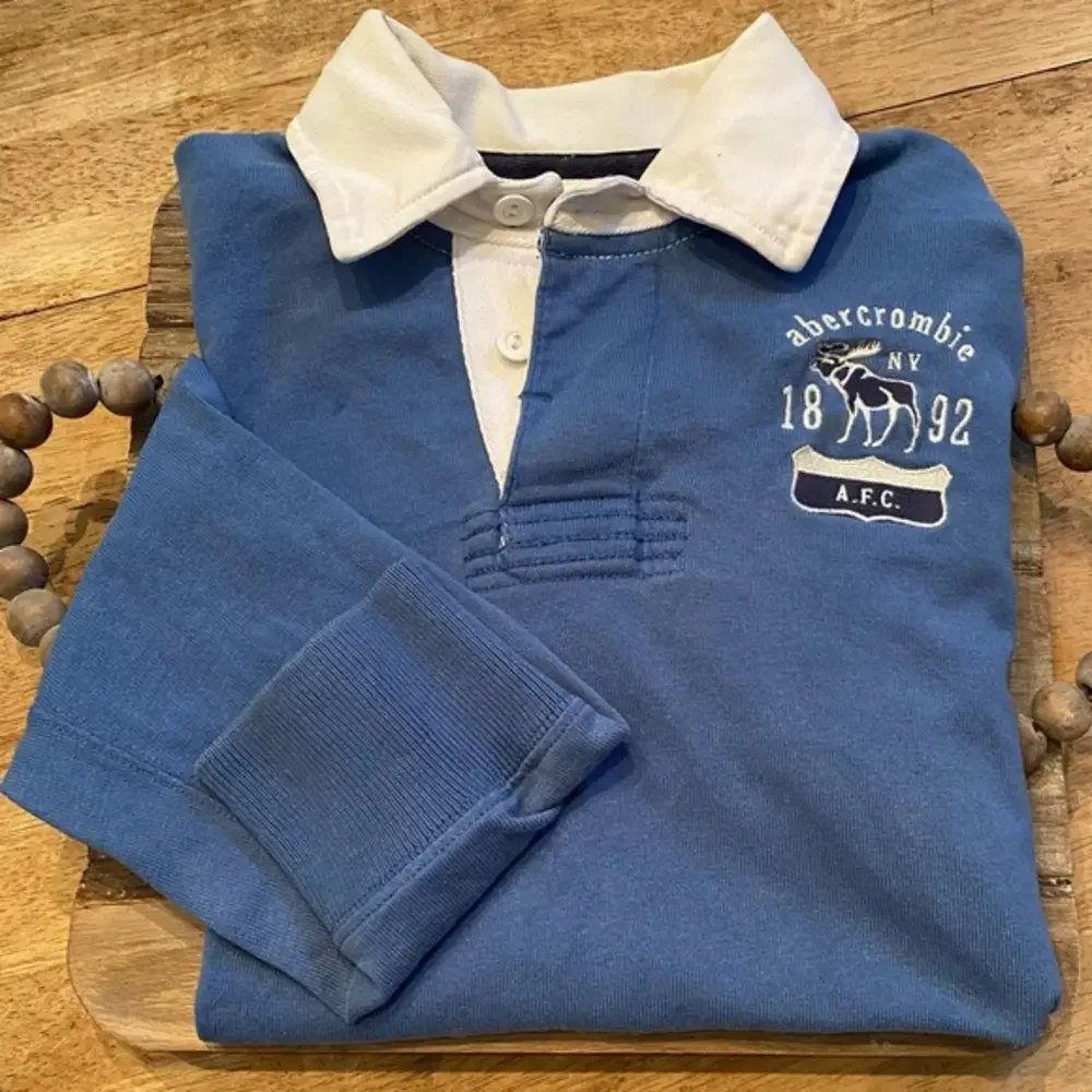 Abercrombie Boy’s Large 3 Button‎ Collared Slate Blue Long Sleeve Rugby Pullover